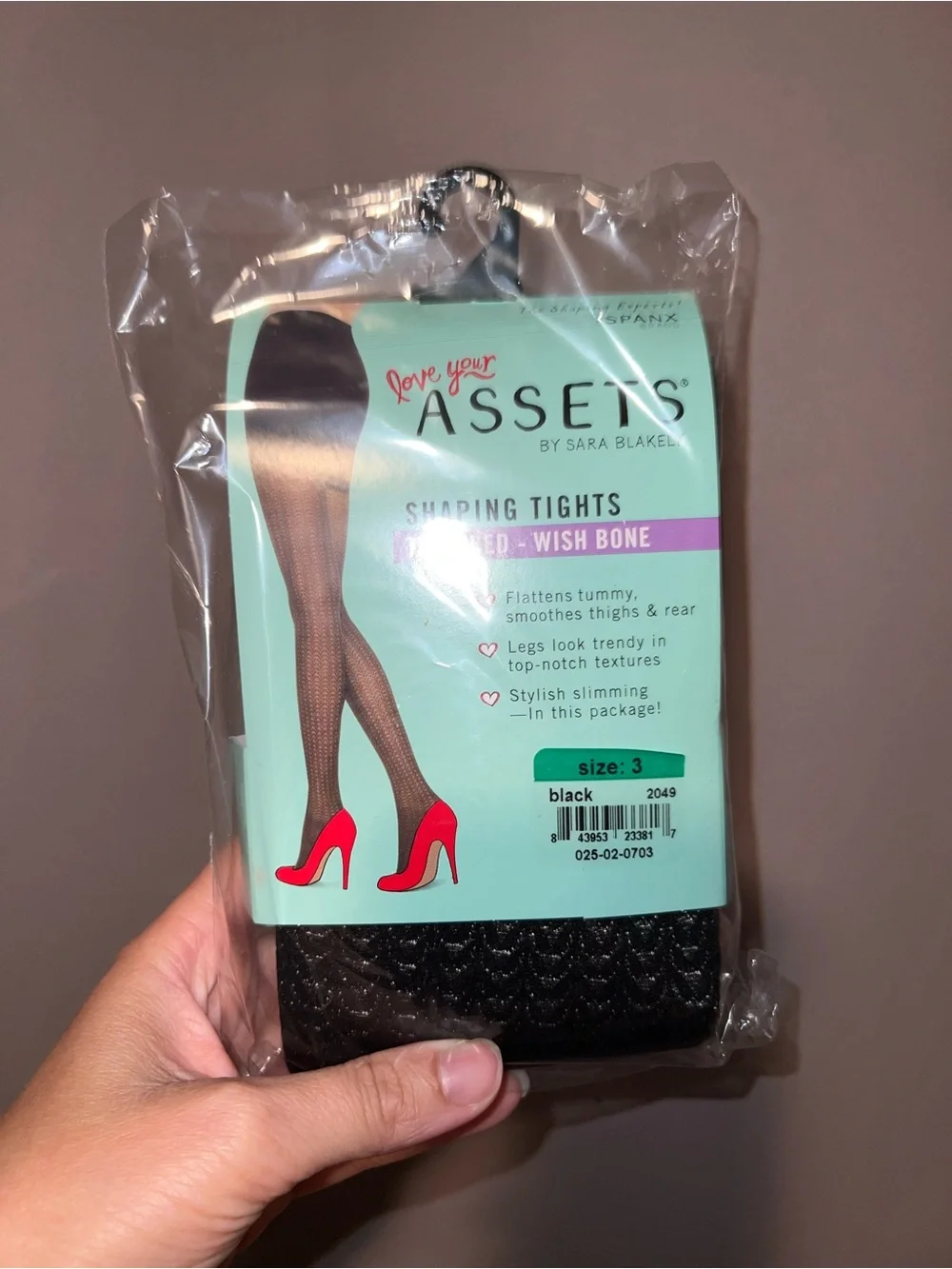 ASSETS by Sara Blakely Black Textured Spanx Wish bone Pattern Shaping Tights